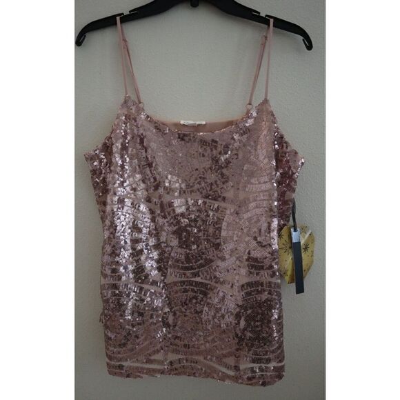 S.C. Society T92499B95 Women's Sz M Pink Sequin Spaghetti Strap Camisole - Picture 1 of 12